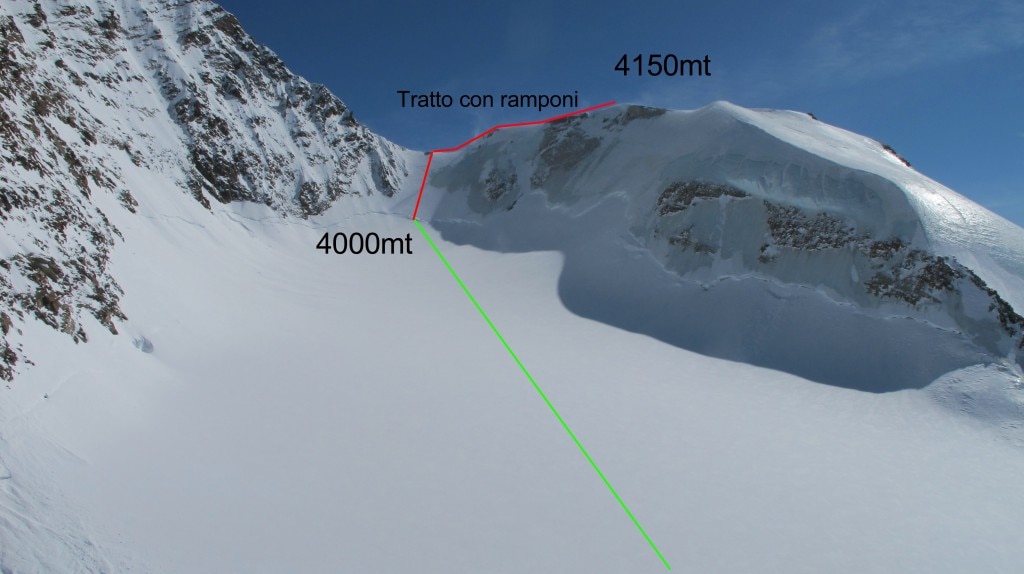 Il nuovo tratto sul naso del Lyskamm