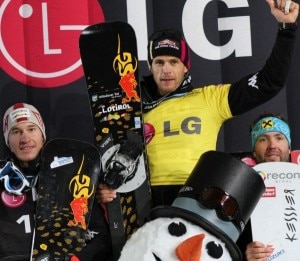 Il podio della gara maschile. da destra a sinistra: Aaron March, Roland Fischnaller e Andreas Prommegger (Photo courtesy of www.sportnews.bz)