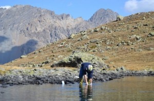 Raccolta di campioni acquosi in un laghetto d’alta quota nella zona della Val Trela - Monte Rocca