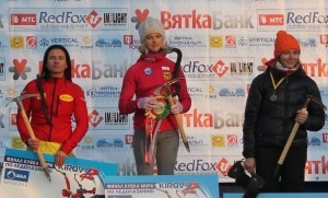 Angelika Rainer sul podio della Coppa del mondo di Iceclimbing