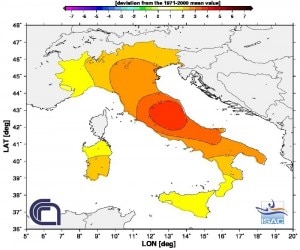 Anomalia estate 2012 in Italia (photo courtesy www.3bmeteo.com)