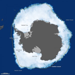 L'immagine dei livello dei ghiacci antartici lo scorso settembre tratta dal satellite della Nasa (Photo courtesy of Jesse Allen, EO/NASA/NSIDC)