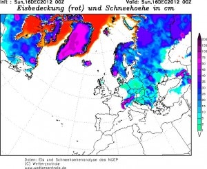 Copertura nevosa dell'Europa (photo wetterzentrale.de courtesy 3bmeteo.com)