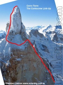 La via Corkscrew (Photo courtesy Rolando Garibotti - pataclimb.com) La via Corkscrew (Photo courtesy Rolando Garibotti - pataclimb.com)