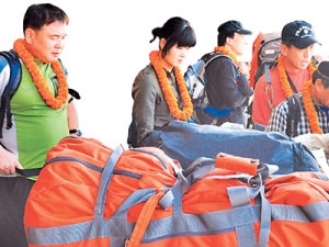 Chinese tourists upon arrival at TIA, Kathmandu. Photo: File photo