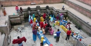 Locals queue up up to fetch water from a spout in Kathmandu. Photo: File photo