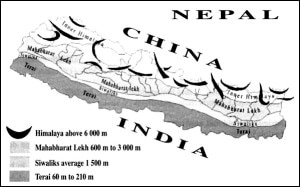 Nepal country map with Mahabharat range. Photo: phaparthum6.blogspot.com 