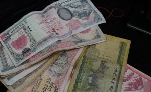 Nepali currency. The currency has gone down against US dollar recently. Photo: File photo