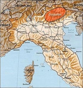 Map indicating Dolomites mountain range in Italy. Photo: File/internet