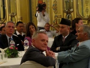 Hon'ble Secretary at Ministry of Environment, Science and Technology Dr. Somlal Subedi (in black cap), Ambassador of Italy to Nepal H.E. Daniele Mancini, EvK2CNR President, Agostino Da Polenza, Chief of Planning Division at NAST Dr. Chiranjivi Regmi among other highleval delegates at a reception and dinner in Kathmandu on Saturday.