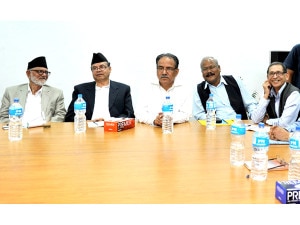 Top leaders of major political parties attending the all party meeting on Monday, September 16, 2013. Photo: NMF