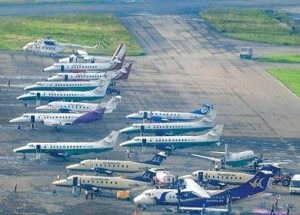 Aircrafts of different domestic airlines at TIA. Photo: File photo