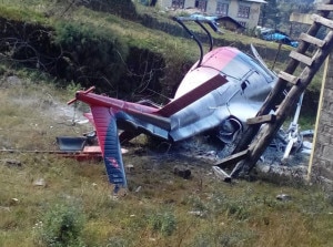 The 9N-AEX chopper that caught fire at the Lukla airport Photo courtesy: Surya Thulung