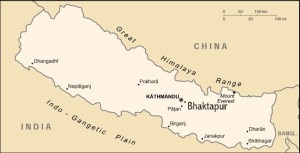 The country map of Nepal with Bhaktapur and Kathmandu districts among others.  Photo: File photo