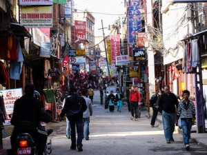 Hoarding boards of different Travel Tour Operators being hanged at the main way to Thamel, the most visited tourist destinations in Kathmandu. Photo: File photo  