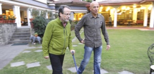 Kopp walks with the help of stick. Photo: AFP