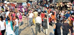 Shoppers busy in Dashain shopping at the Ason, the main marketplace in Kathmandu.