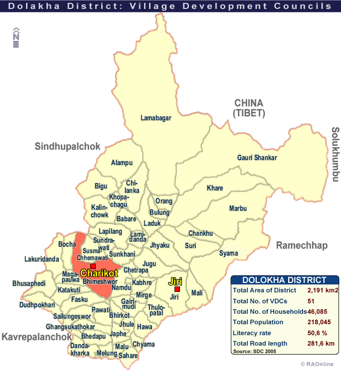 Dolkha district map, file photo.
