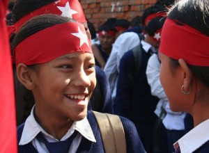 Students taking part at the victory rally of United Maoist Party following CA polls in 2008. File photo