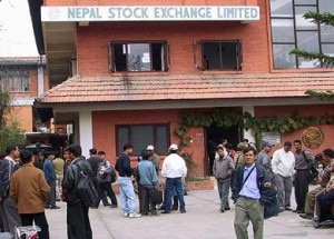 People gathered at the premises of Nepal Stock Exchange in Kathmandu. Photo: NMF