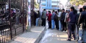 Voters line up in queue to vote for the CA on Tuesday in Kathmandu. Photo: NMF 