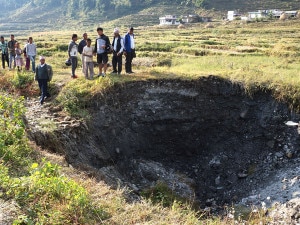 A sinkhole at Majuwa Thulobesiphant in Armala, Kaski. Photo: Kantipur