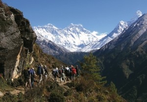 Tourists trekking up the Khumbu Valley with Everest, Nuptse and Ama Dablam ahead. Photo: File photo