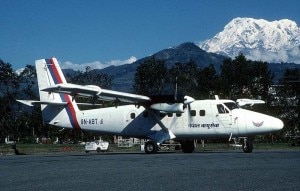 A Nepal Airlines aircraft at the run way of Pokhara Airport with a beautiful mountain views in the backdrop. Photo: File photo