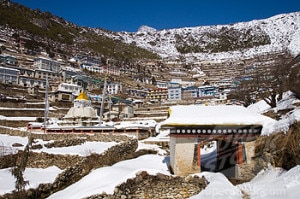 In this file photo,low angle view of snow covered houses at Namche Bazar in Solukhumbu. NMN File photo.