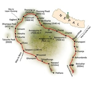 Annapurna Circuit trek map. Photo: File photo