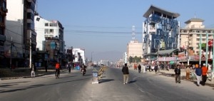 People walking on the middle of the road during a general shut down strike in Kathmandu. Photo: File photo