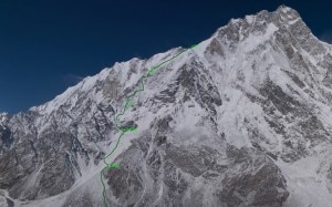 La via Schell con la posizione indicativa dei campi (Photo Emilio Previtali - The North Face)