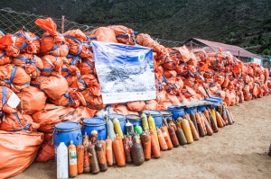 Waste collected during the Sagarmatha Cleaning Campaign gathered at Namche Bazaar. Photo: File photo