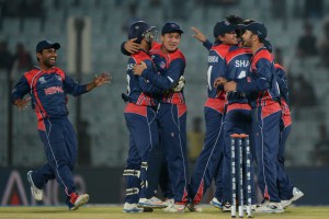 Nepali cricket team celebrates after victory. Photo courtesy : AFP