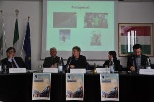 Alcune delle personalità che hanno presentato Trento Film Festival 2014: da sinistra Roberto De Martin, Presidente del Trento Film Festival, Umberto Martini, Presidente Generale del CAI, Luana Bisesti, Direttrice del Trento Film Festival, Andreina Maggiore, Direttore Generale del CAI, e Sergio Fant, Responsabile del programma cinematografico del Trento Film Festival. (Photo courtesy of Ufficio Stampa Omnia Relations)