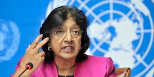 Navanethem Pillay, United Nations, High Commissionner for Human Rights addresses during the press conference. UN Photo / Jean-Marc Ferré