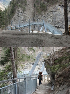 L'arrivo alla passerella dalla partenza a monte (in alto) e a valle (in basso) del nuovo sentiero (Photo courtesy of Pro-Loco di Pré-Saint-Didier)