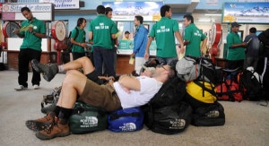 Tourist waiting at Lukla Airport. Photo: ekantipur