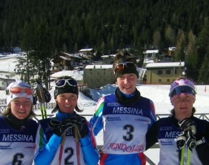 Valentina Ponte, con il pettorale numero 3, appena proclamata vincitrice dei Campionati Nazionali Universitari 2012 di Sci di Fondo (Photo courtesy of www.italiaskiroll.com)