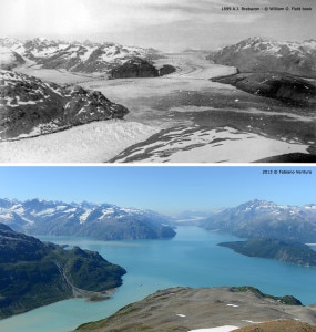 Una delle foto dell'ultima spedizione "Sulle tracce dei ghiacciai" che mostra le differenze a distanza di oltre un secolo (Photo courtesy of Fabiano Ventura)