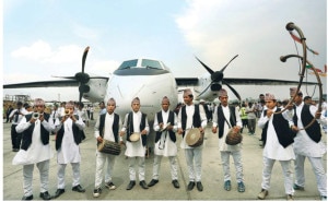 This is how Nepal welcomed an aircraft gifted by the Government of China. The traditional “Panche baja” instrumentals being played for 56 seaters MA-60 at the country’s only International airport in Kathmandu - Tribhuvan International Airport (TIA). The airplane was gifted to the country’s flagship carrier Nepal AIrlines. Image:ekantipur