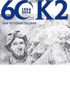 La locandina delle celebrazioni organizzate dal Cai di Recoaro Terme in cui sono raffigurati Gino Soldà e il K2 (Photo courtesy of cairecoaroterme.it)