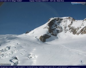 La nuova inquadratura della webcam alla Capanna Giovanni Gnifetti, sul versante valdostano del Monte Rosa (Photo courtesy of UmbriaMeteo Snc)