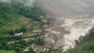 Massive landslide blocks Sunkoshi River near Kathmandu. Image: nepalesevoice.com.au