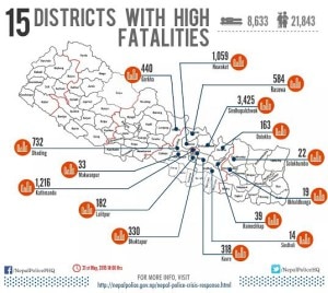 La mappa del terremoto (immagine nepalpolice.gov.np)