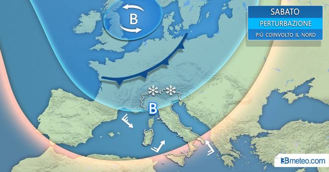 La situazione meteorologica di oggi. Grafico @3BMeteo