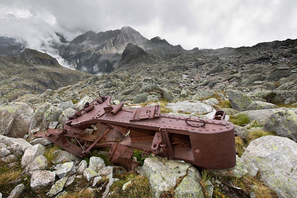 Cima Obici, linea degli Honwed, affusto di cannone austro-ungarico. Foto @ Stefano Torrione per National Geographic