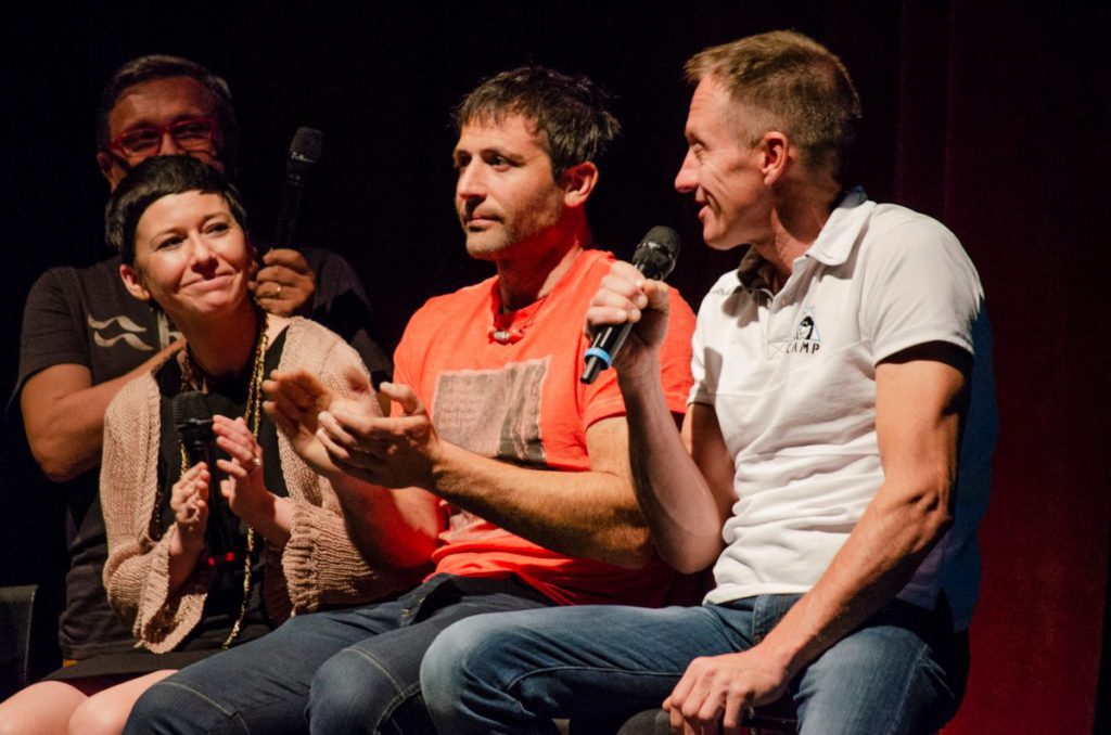 La moglie di Tomek, Anna Solska, Alex Txikon, Denis Urubko. Foto @ Trento Film Festival Facebook