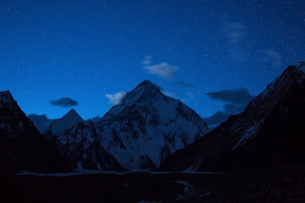 Notte stellata sul K2. Foto @ archivio MTV-EVK2CNR- Daniele Nardi