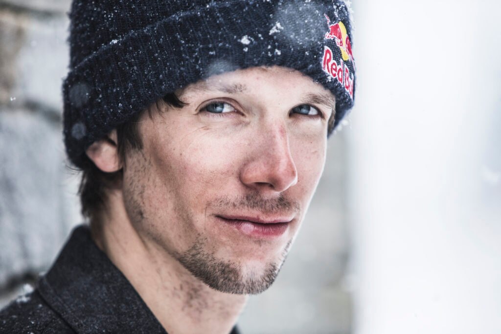 Markus Eder poses for a portrait during a snowfall in Alagna, Italy on March, 2018